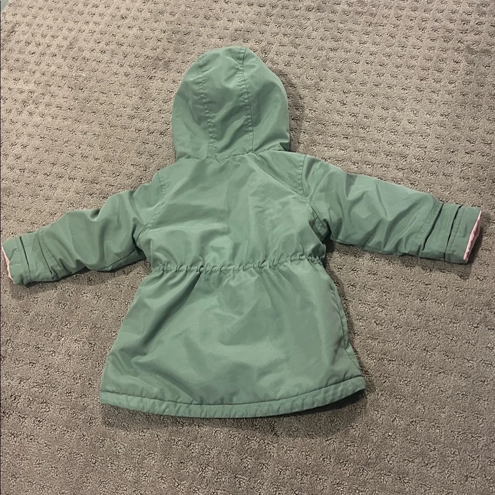 OshKosh B'gosh Green Hooded Winter Jacket with Pink Lining, Winter Coat for Kids